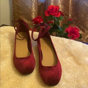 Red velvet ankle strap shoes by Gap